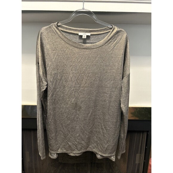 Women’s Shimmer Silver Scoop Neck Long Sleeve Shirt Size Small - Picture 1 of 4